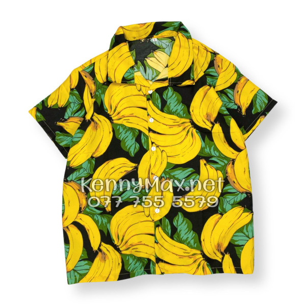 Set Áo Sơ Mi Quần Short Tropical Chuối Vàng Nền Đen Đi Biển Nam Nữ