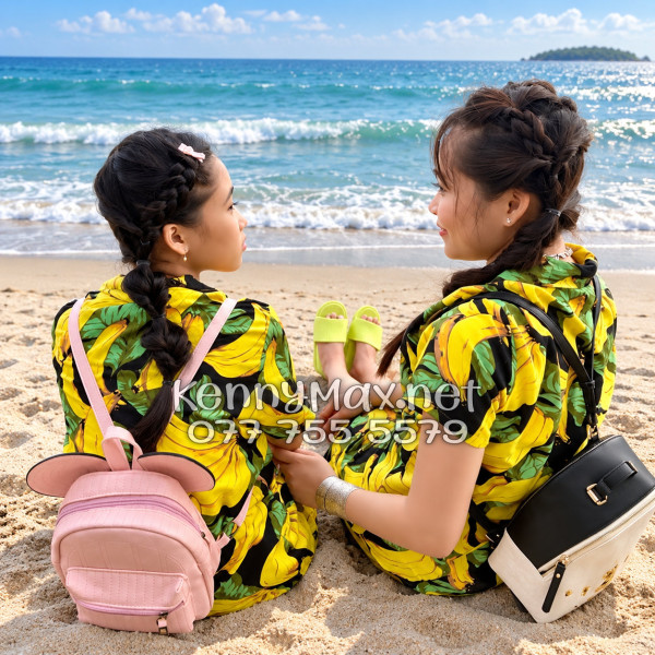 Set Áo Sơ Mi Quần Short Tropical Chuối Vàng Nền Đen Đi Biển Nam Nữ