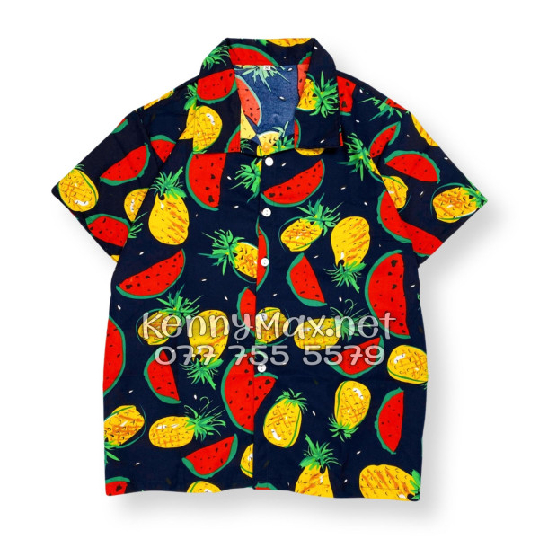 Set Áo Sơ Mi Quần Short Tropical Thơm Dưa Hấu Nền Đen Đi Biển Nam Nữ