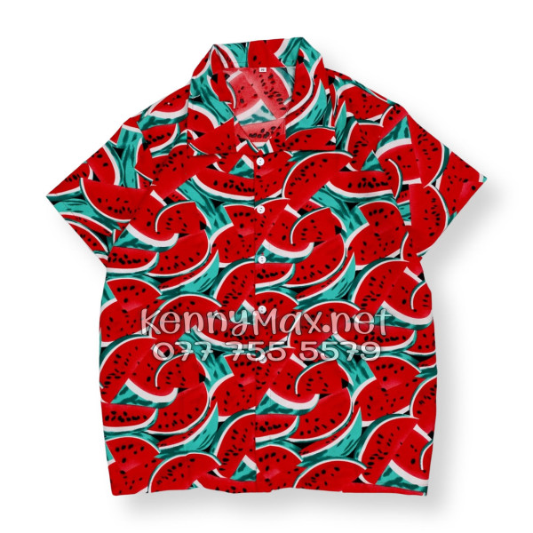 Set Áo Sơ Mi Quần Short Tropical Dưa Hấu Đỏ Đi Biển Nam Nữ