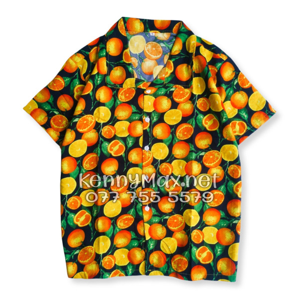 Set Áo Sơ Mi Quần Short Tropical Cam Vàng Nền Đen Đi Biển Nam Nữ
