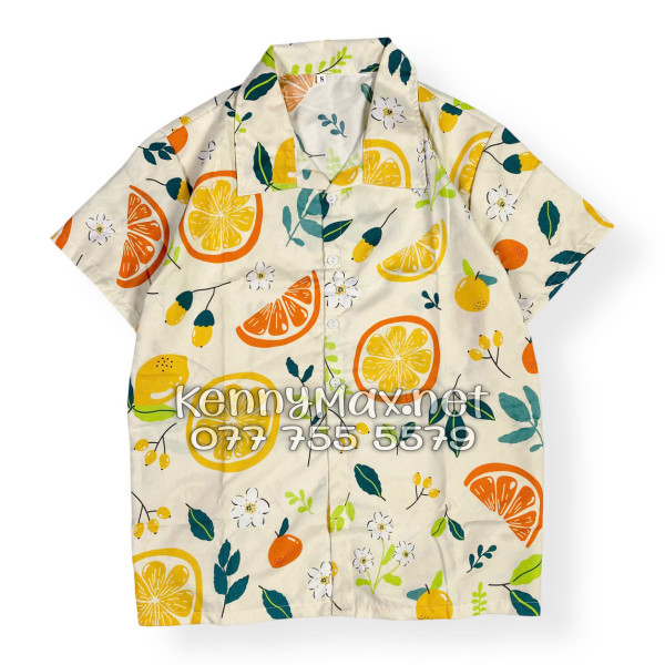 Set Áo Sơ Mi Quần Short Tropical Trái Cam Vàng Nhạt Đi Biển Nam Nữ