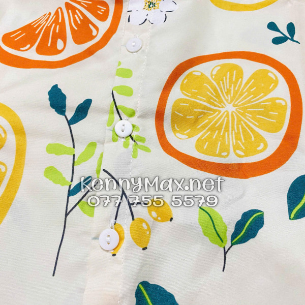 Set Áo Sơ Mi Quần Short Tropical Trái Cam Vàng Nhạt Đi Biển Nam Nữ