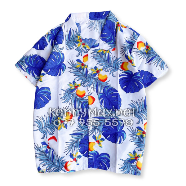 Set Áo Sơ Mi Quần Short Tropical Trái Đào Trắng Đi Biển Nam Nữ