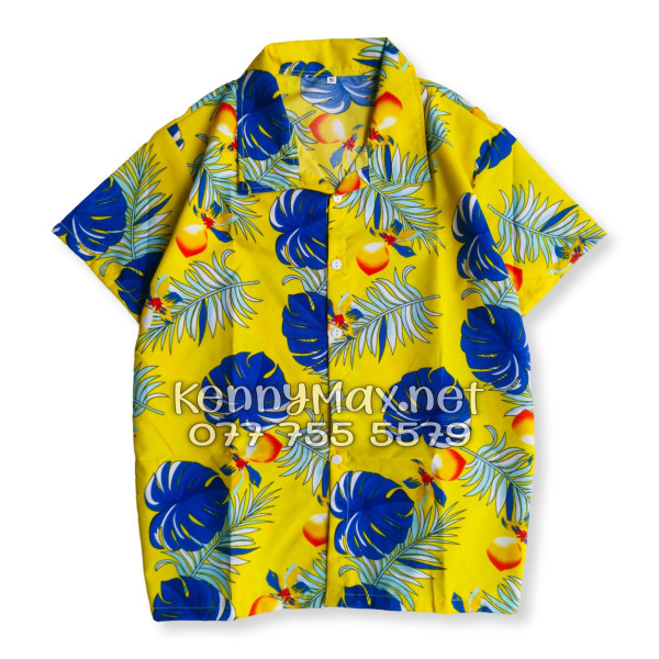 Set Áo Sơ Mi Quần Short Tropical Trái Đào Vàng Đi Biển Nam Nữ