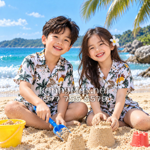 Set Áo Sơ Mi Quần Short Tropical Thơm Dứa Cây Dừa Hoa Sứ Trắng Đi Biển Nam Nữ