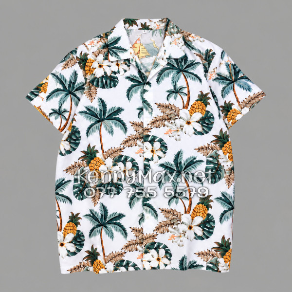 Set Áo Sơ Mi Quần Short Tropical Thơm Dứa Cây Dừa Hoa Sứ Trắng Đi Biển Nam Nữ