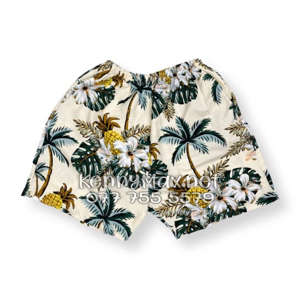 Set Áo Sơ Mi Quần Short Tropical Thơm Dứa Cây Dừa Hoa Sứ Màu Kem Nhạt Đi Biển Nam Nữ