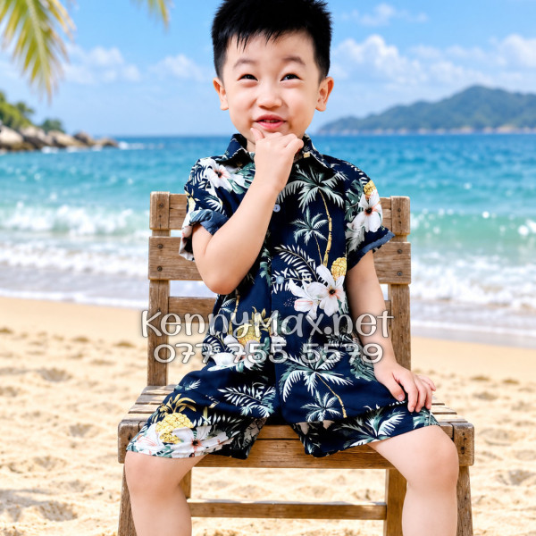 Set Áo Sơ Mi Quần Short Tropical Thơm Dứa Cây Dừa Hoa Sứ Đen Đi Biển Nam Nữ