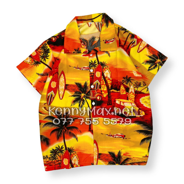 Set Áo Sơ Mi Quần Short Tropical Hoàng Hôn Cây Dừa Cam Đỏ Đi Biển Nam Nữ