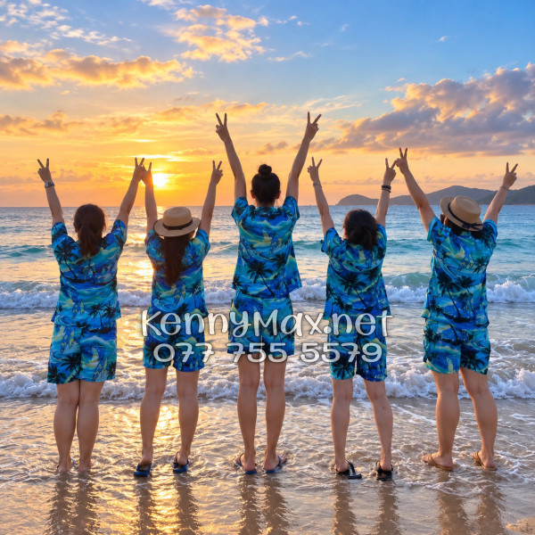 Set Áo Sơ Mi Quần Short Tropical Cây Dừa Xanh Đi Biển Nam Nữ