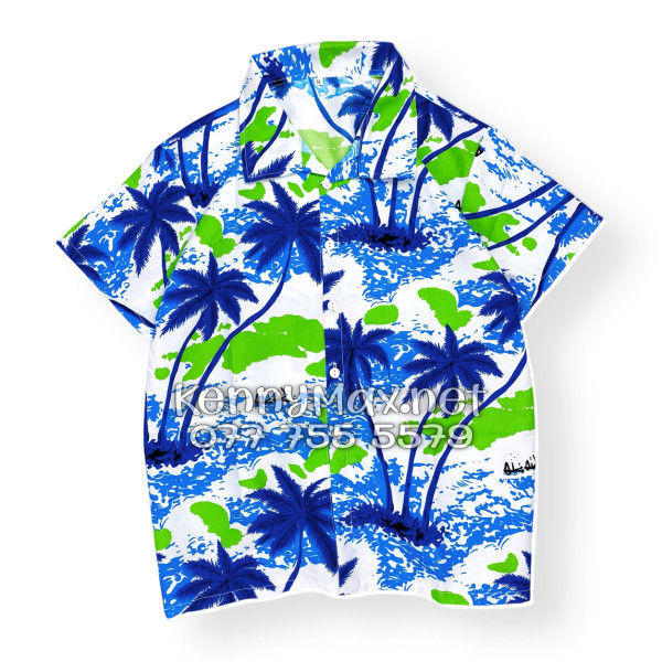 Set Áo Sơ Mi Quần Short Tropical Cây Dừa Trắng Đi Biển Nam Nữ