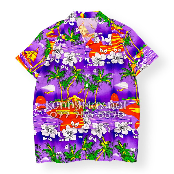 Set Áo Sơ Mi Quần Short Tropical Cây Dừa Tím Đi Biển Nam Nữ