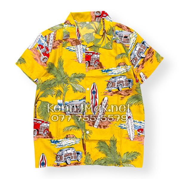 Set Áo Sơ Mi Quần Short Tropical Cây Dừa Ván Lướt Sóng Surfboard Xe Van Vàng Đi Biển Nam Nữ