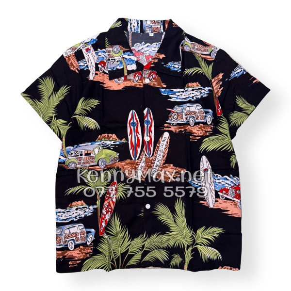 Set Áo Sơ Mi Quần Short Tropical Cây Dừa Ván Lướt Sóng Surfboard Xe Van Đen Đi Biển Nam Nữ