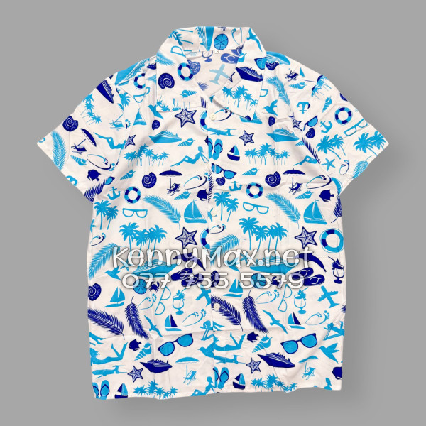 Set Áo Sơ Mi Quần Short Tropical Cây Dừa Thuyền Buồm Mỏ Neo Sao Biển Xanh Đi Biển Nam Nữ