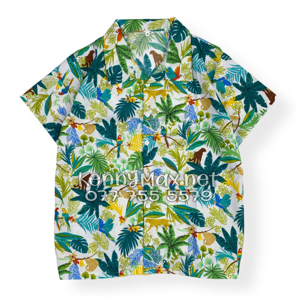 Set Áo Sơ Mi Quần Short Tropical Báo Đốm Vẹt Đi Biển Nam Nữ