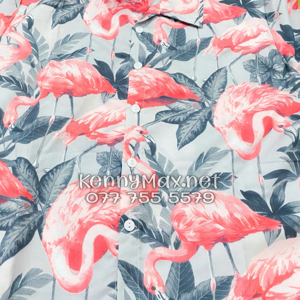 Set Áo Sơ Mi Quần Short Tropical Chim Hồng Hạc Đi Biển Nam Nữ