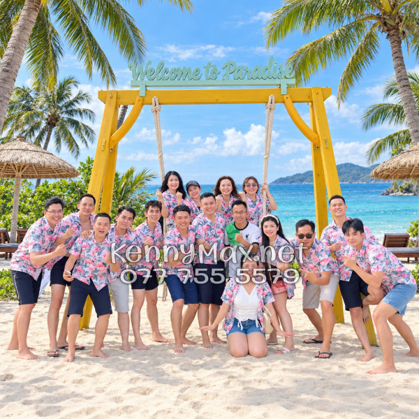 Set Áo Sơ Mi Quần Short Tropical Chim Hồng Hạc Đi Biển Nam Nữ
