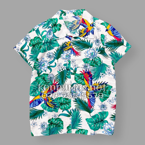 Set Áo Sơ Mi Quần Short Tropical Chim Vẹt Lá Xanh Đi Biển Nam Nữ