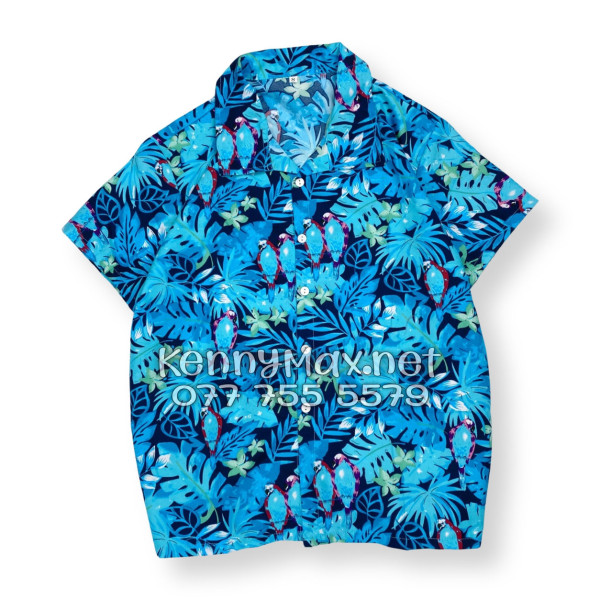 Set Áo Sơ Mi Quần Short Tropical Vẹt Xanh Đi Biển Nam Nữ