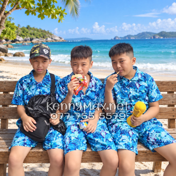 Set Áo Sơ Mi Quần Short Tropical Vẹt Xanh Đi Biển Nam Nữ