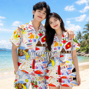 Set Áo Sơ Mi Quần Short Tropical Du Lịch Việt Nam Hà Nội Sài Gòn Đà Nẵng Phú Quốc Phan Thiết Mũi Né Nha Trang Vũng Tàu Xanh