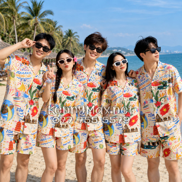 Set Áo Sơ Mi Quần Short Tropical Du Lịch Việt Nam Hà Nội Sài Gòn Đà Nẵng Phú Quốc Phan Thiết Mũi Né Nha Trang Vũng Tàu Màu Kem Nhạt