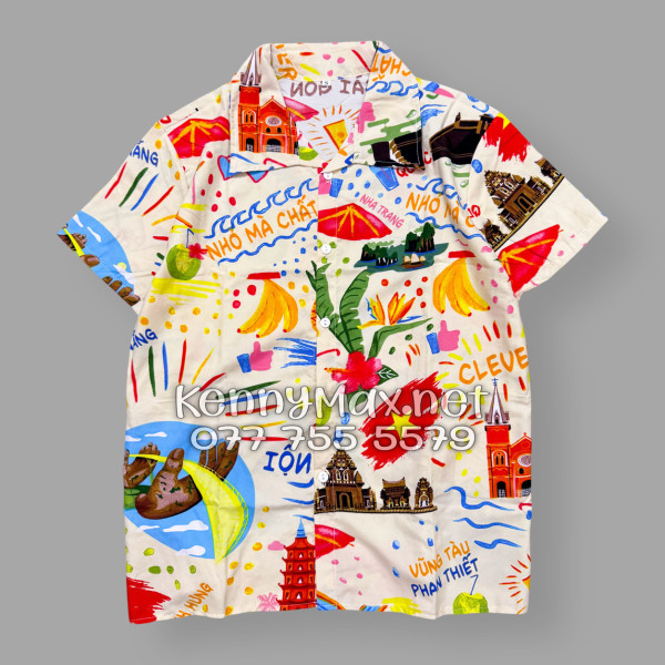 Set Áo Sơ Mi Quần Short Tropical Du Lịch Việt Nam Hà Nội Sài Gòn Đà Nẵng Phú Quốc Phan Thiết Mũi Né Nha Trang Vũng Tàu Màu Kem Nhạt