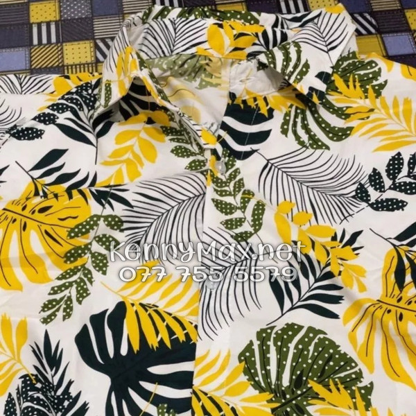 Set Áo Sơ Mi Quần Short Tropical Lá Vàng Đi Biển Nam Nữ