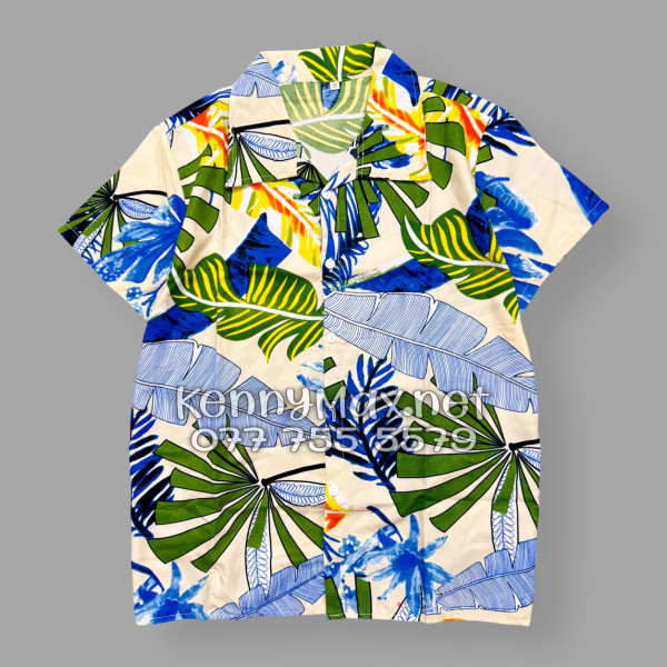 Set Áo Sơ Mi Quần Short Tropical Lá Cọ Đi Biển Nam Nữ