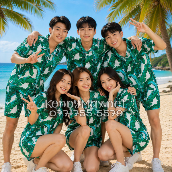 Set Áo Sơ Mi Quần Short Tropical Lá Chuối Đi Biển Nam Nữ
