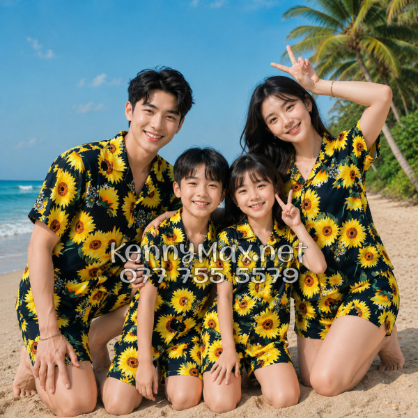 Set Áo Sơ Mi Quần Short Tropical Hoa Cúc Đi Biển Nam Nữ