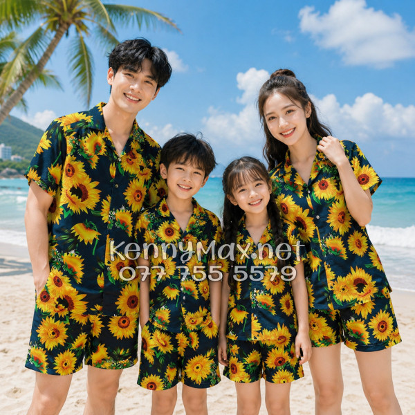 Set Áo Sơ Mi Quần Short Tropical Hoa Cúc Đi Biển Nam Nữ