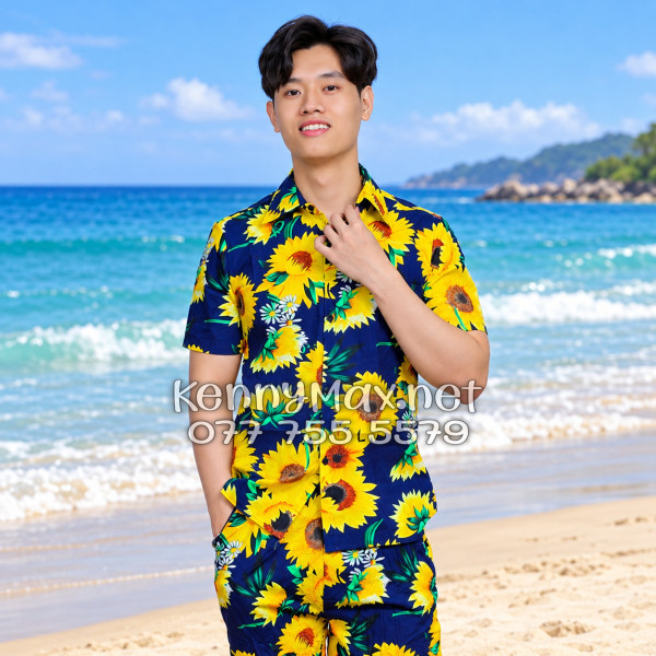 Set Áo Sơ Mi Quần Short Tropical Hoa Cúc Đi Biển Nam Nữ