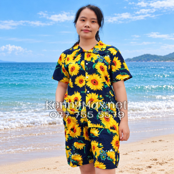 Set Áo Sơ Mi Quần Short Tropical Hoa Cúc Đi Biển Nam Nữ