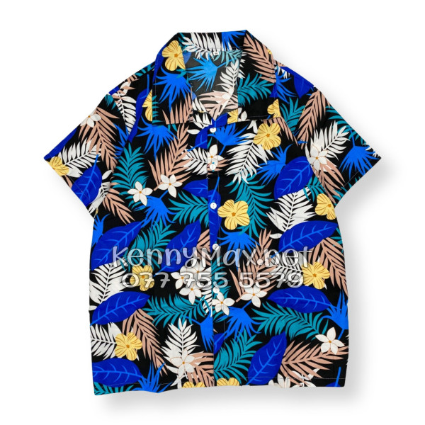 Set Áo Sơ Mi Quần Short Tropical Hoa Vàng Lá Xanh Đi Biển Nam Nữ