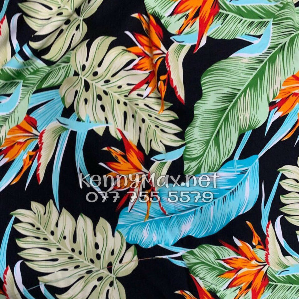Set Áo Sơ Mi Quần Short Tropical Hoa Thiên Điểu Lá Trầu Bà Lá Xẻ Nam Nữ