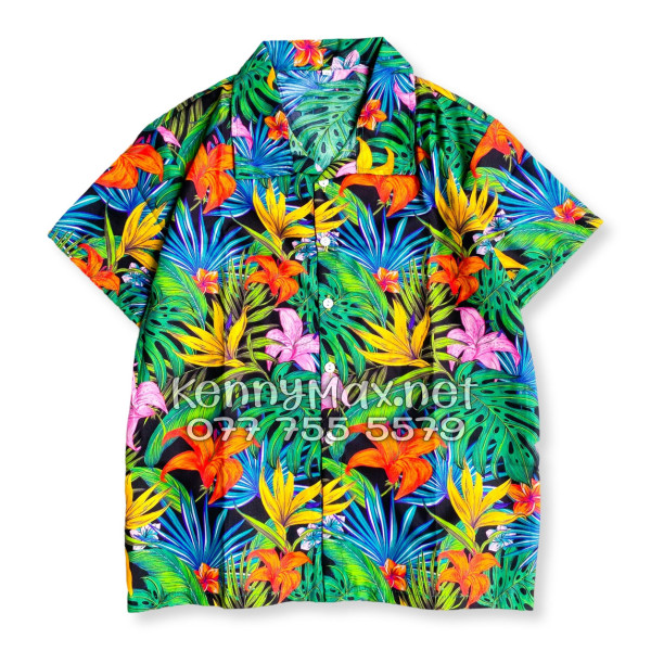 Set Áo Sơ Mi Quần Short Tropical Hoa Loa Kèn Đi Biển Nam Nữ