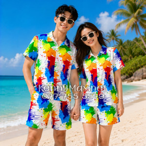 Set Áo Sơ Mi Quần Short Tropical Loan Sơn Đi Biển Nam Nữ