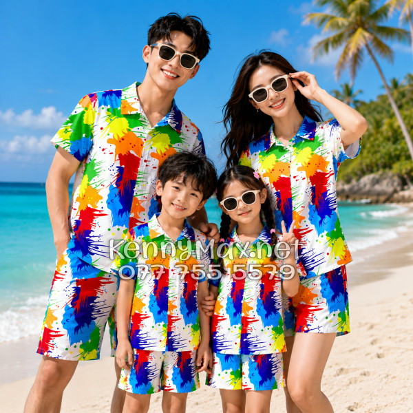 Set Áo Sơ Mi Quần Short Tropical Loan Sơn Đi Biển Nam Nữ