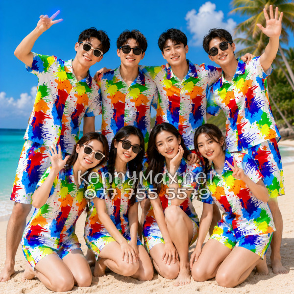 Set Áo Sơ Mi Quần Short Tropical Loan Sơn Đi Biển Nam Nữ