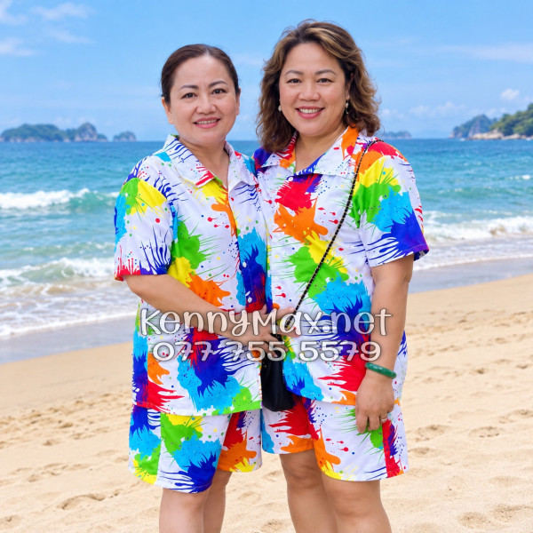 Set Áo Sơ Mi Quần Short Tropical Loan Sơn Đi Biển Nam Nữ