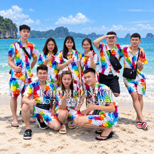 Set Áo Sơ Mi Quần Short Tropical Loan Sơn Đi Biển Nam Nữ
