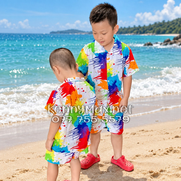 Set Áo Sơ Mi Quần Short Tropical Loan Sơn Đi Biển Nam Nữ