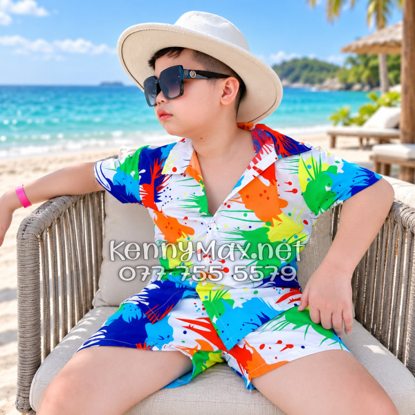 Set Áo Sơ Mi Quần Short Tropical Loan Sơn Đi Biển Nam Nữ