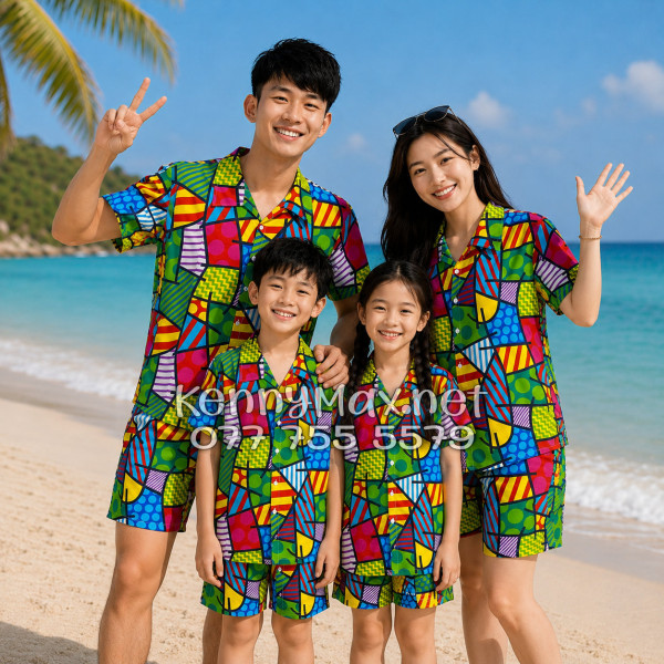 Set Áo Sơ Mi Quần Short Tropical Caro Nhiều Màu Đi Biển Nam Nữ