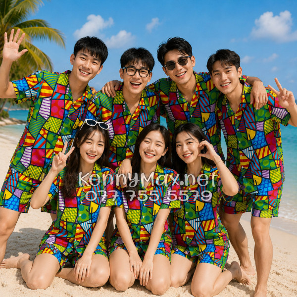 Set Áo Sơ Mi Quần Short Tropical Caro Nhiều Màu Đi Biển Nam Nữ