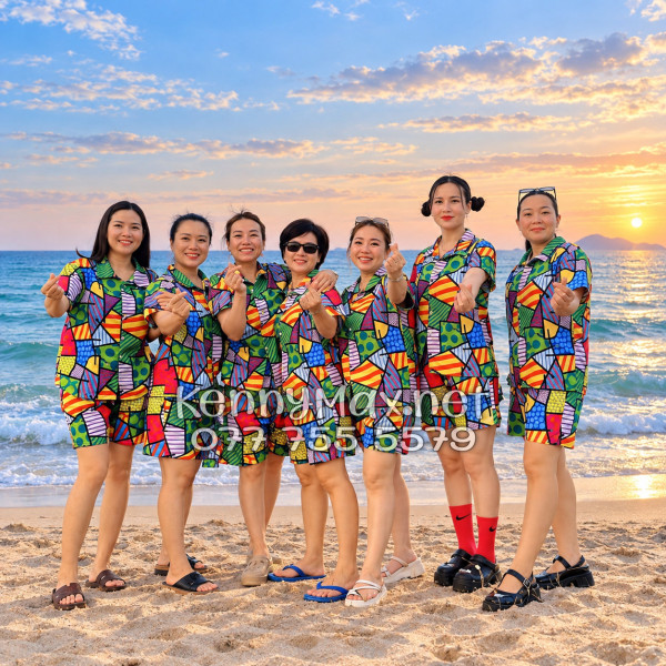Set Áo Sơ Mi Quần Short Tropical Caro Nhiều Màu Đi Biển Nam Nữ
