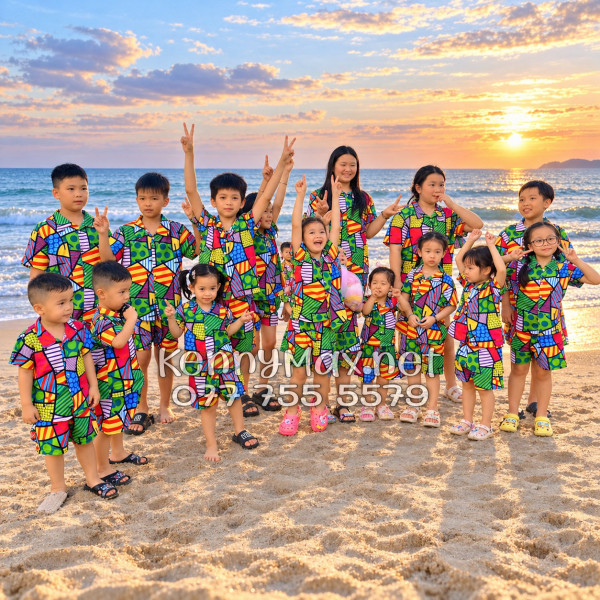 Set Áo Sơ Mi Quần Short Tropical Caro Nhiều Màu Đi Biển Nam Nữ